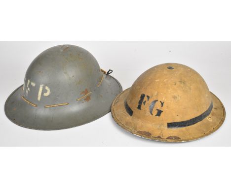 Two British WW2 Home Front helmets comprising Zuckerman stamped MPB 41 and with 'Chief Officer Fire Brigade HQ, Ebbw Vale Mon