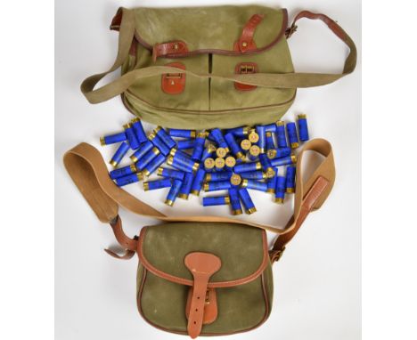 Fifty nine 16 bore Gamebore Regal shotgun cartridges in a leather and canvas cartridge bag together with a matching game bag.