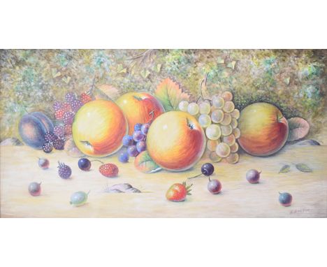 H Ayrton ex Royal Worcester artist watercolour of painted fruit, signed lower right, 22 x 42cm