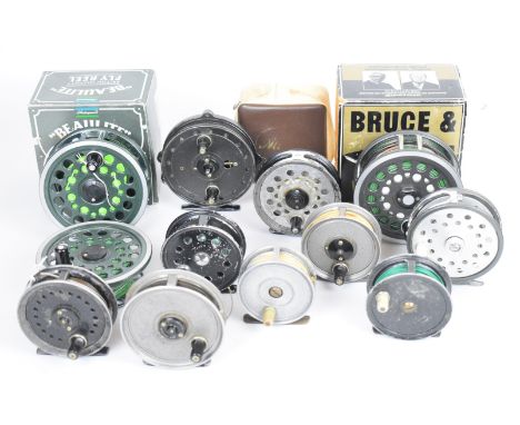Vintage trout, salmon and centrepin fishing reels including Farlow and Co 2&frac34;. Young's, two Pridex (one boxed), Shakesp