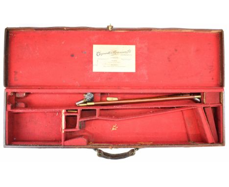 Cogswell &amp; Harrison leather and brass bound shotgun carry case with 'Cogswell &amp; Harrison Ltd Established 1770' label 