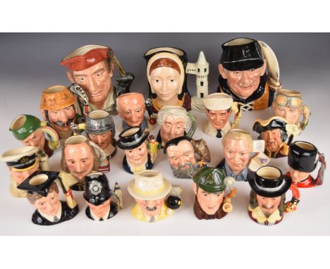 Twenty two Royal Doulton character jugs including Yachtsman, The Angler, Airman, Graduate, King Charles I, Johnners, Dickie B