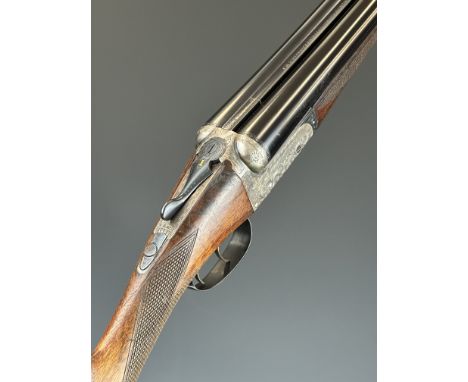 William Evans 12 bore side by side ejector shotgun with named and engraved locks, scrolling engraving to the underside, trigg
