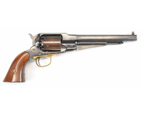 Navy Arms .44 six shot single action percussion revolver with brass trigger guard, wooden grips and 8 inch octagonal barrel, 