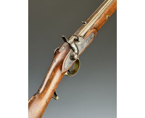 Enfield pattern percussion hammer action cavalry carbine musket with lock stamped 'Tower 1844' and with crown over 'VR' cyphe