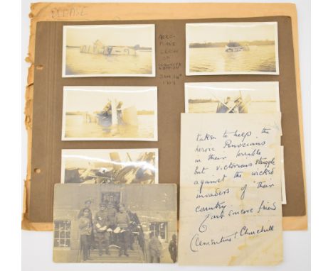 Signed Clementine Churchill letter dated May 1944, postcard with Russian and British soldiers and six photographs of an aerop