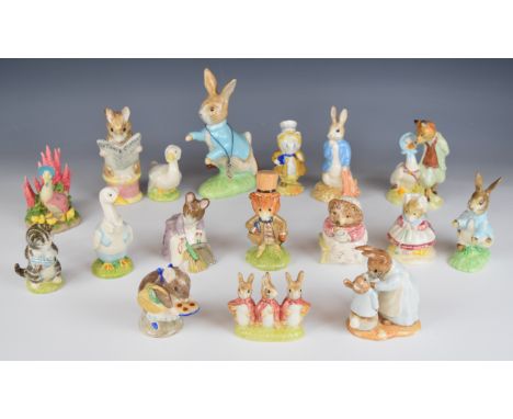 Sixteen Royal Albert, Beswick and Border Fine Arts Beatrix Potter figures including Peter Rabbit, Tailor of Gloucester, Beswi