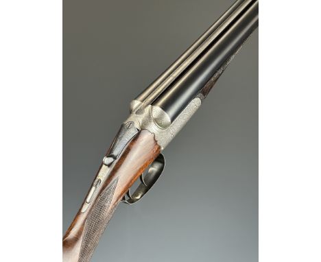 Westley Richards 12 bore side by side ejector shotgun with named and engraved locks, engraved underside, trigger guard, top p