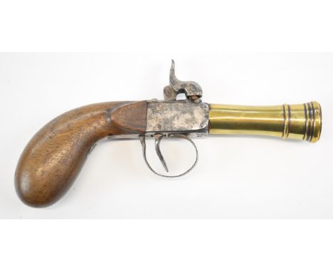 Unnamed percussion&nbsp;hammer action pocket pistol with shaped wooden grip, underside stamped '26' and 2.5 inch smooth bored