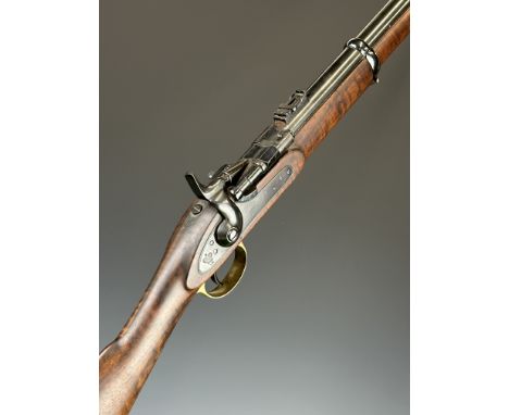 Enfield pattern 2-band percussion hammer action snider rifle with lock stamped '1861', 'Tower' and with crown over 'VR' cyphe