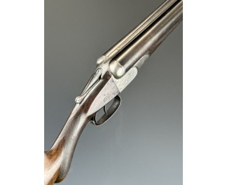 WW Greener 12 bore side by side shotgun with named and engraved locks, engraved underside, trigger guard, top plate, thumb le