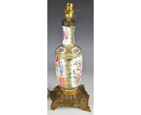 19thC Chinese famille rose porcelain lamp with metal mounts, with figural decoration, H37cm
