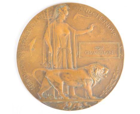 WW1 Memorial Plaque or Death Penny for Tom Chamberlain
