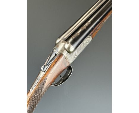 W Darlow of Bedford 12 bore side by side ejector shotgun with border engraved locks, underside, trigger guard, top plate, thu