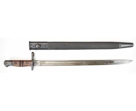WW1&nbsp;Remington&nbsp;bayonet with broad arrow, makers mark and date 1913 11 16 to ricasso,, 43cm fullered blade, scabbard.
