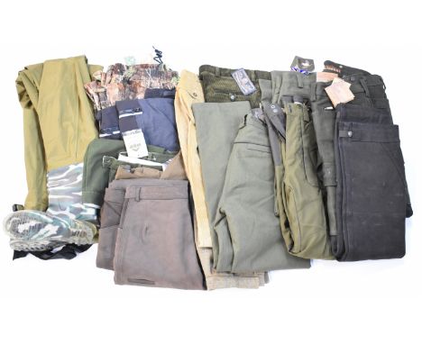 Fourteen pairs of shooting and similar trousers to include Harkila, Seeland, Jack Orton and waders, most new with tags