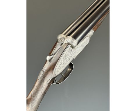 Army &amp; Navy 12 bore sidelock side by side ejector shotgun with named and engraved locks, engraved underside, trigger guar