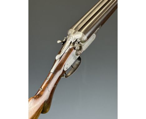 Midland Gun Company 12 bore&nbsp;side by side hammer action shotgun with engraved locks featuring birds, chequered semi-pisto
