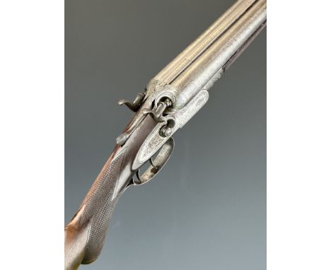 George Edward Lewis 12 bore side by side hammer action shotgun with named and engraved locks, engraved hammers, trigger guard