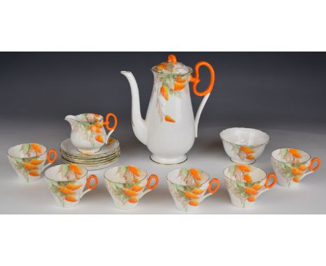 Shelley tea set decorated in the wisteria pattern, with 15-0103 to base, fifteen pieces, tallest 22.5cm