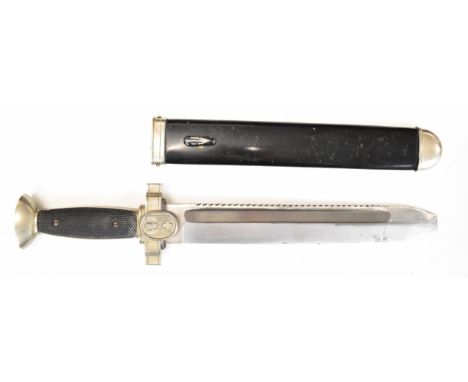 German WW2 Nazi Third Reich Red Cross hewer / dagger with chequered grip to front and smooth to rear, 27cm serrated blade and