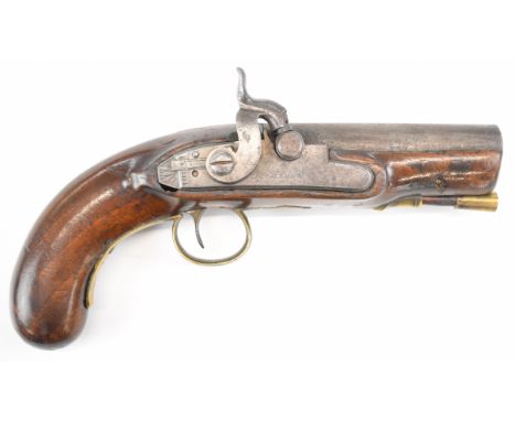 Richard 10 bore percussion converted from flintlock hammer action coat pistol with named and engraved lock, engraved brass tr