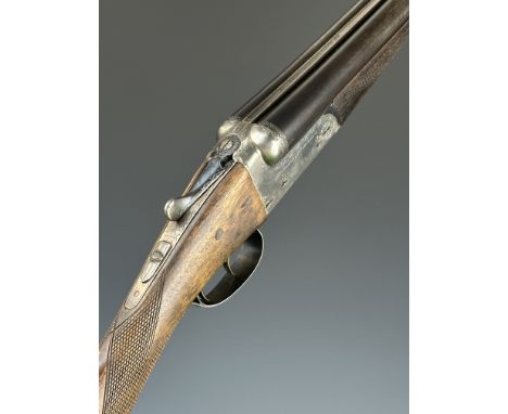 AYA 20 bore side by side shotgun with named and border engraved locks, border engraved underside, trigger guard, top plate, t