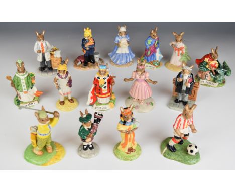 Fifteen Royal Doulton Bunnykins figures including examples from the Past Times, Professionals and Collector's Club editions, 