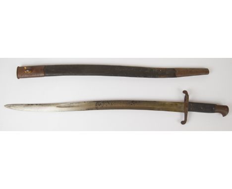 British 1856 pattern Enfield bayonet with some good stamps to ricasso, chequered leather grips, 57cm yataghan fullered blade 