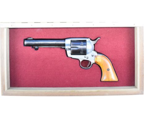H Schmidt Ace Montana .22 six shot single action blank firing percussion revolver with nickel plated trigger guard, frame and