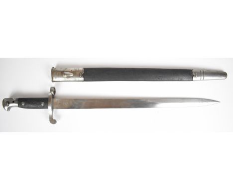 British 1887 pattern Martini Henry bayonet with some good stamps to ricasso and spine, a 46cm blade and scabbard.&nbsp;PLEASE