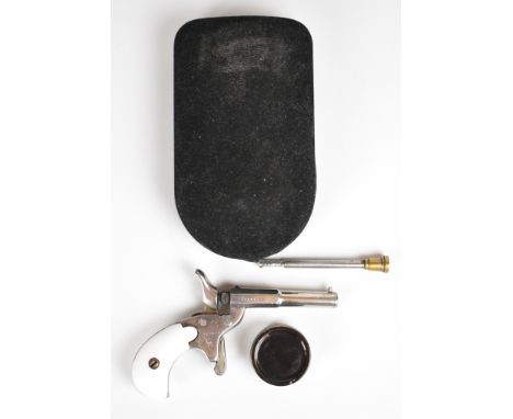 Unnamed muzzle loading percussion hammer action pocket pistol with later white composite grips and 2.5 inch part-octagonal ba