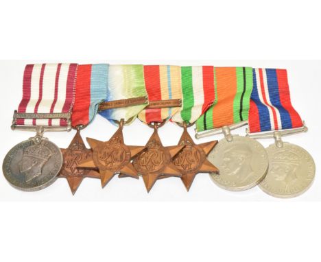 Royal Navy WW2 medal group of seven comprising Naval General Service Medal with clasp for Palestine 1936-1939, 1939-45 Star n