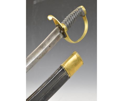 Victorian Gloucestershire Police hanger / sword with button catch release, 58cm plain single edged blade and scabbard.&nbsp;P
