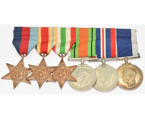 Royal Navy WW2 medal group of six comprising 1939-45 Star, Africa Star, Italy Star, Defence Medal, War Medal and Long Service