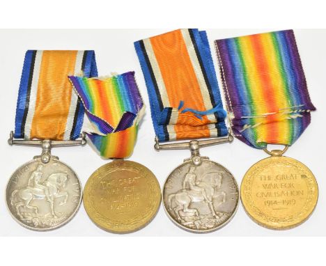 Two WW1 Infantry medal pairs each comprising War Medal and Victory Medal named to 24459 Pte E G R Jordan, Gloucestershire Reg