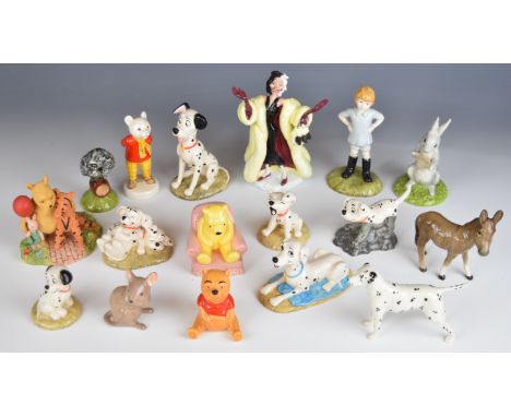 Beswick and Royal Doulton Beatrix Potter, Winnie The Pooh and Disney 101 Dalmatians figures, all boxed, a Beswick Rupert The 