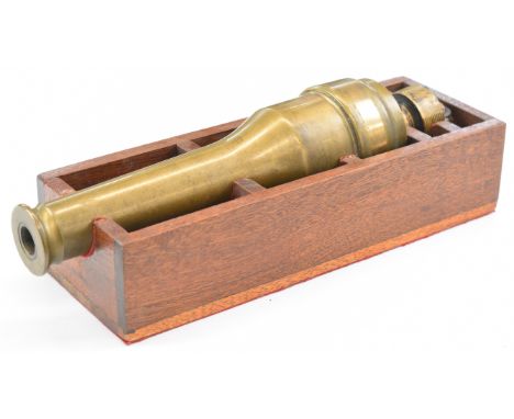 19th or early 20thC breech-loading bronze signaling cannon with interrupted screw thread breech and removable muzzle section,
