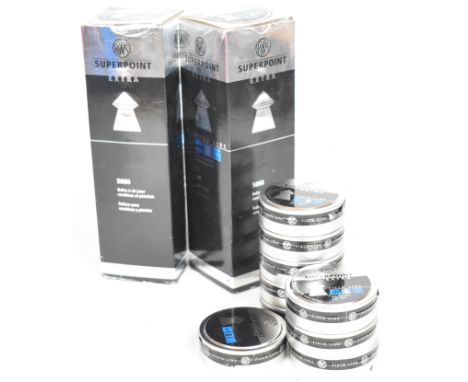 Nineteen sealed tins of 500 .177 RWS Superpoint Extra 3.53g 8.2gr air rifle or pistol pellets, in original boxes.&nbsp;