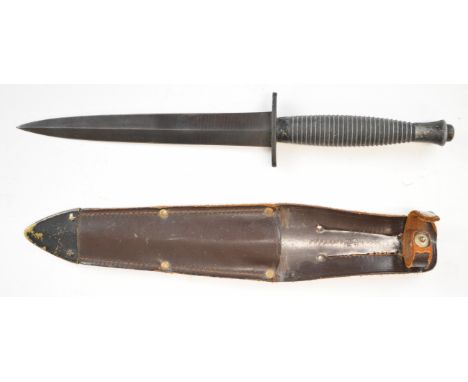 William Rodgers Sheffield Fairbairn Sykes style fighting knife with 18cm double edged blade and sheath.&nbsp;PLEASE NOTE: WE 