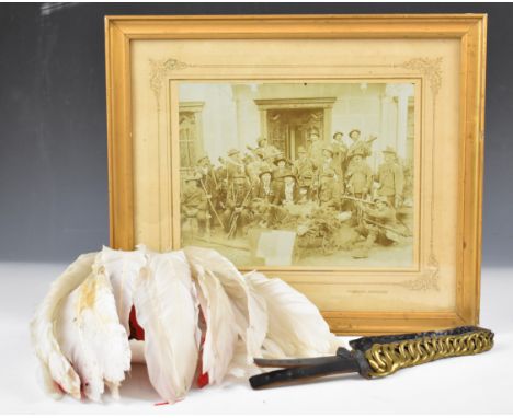 Giuseppe Ghedina (Italian) photograph of an Alpine hunting party, with named mount, 19.5 x 25.5cm, in gilt frame, together wi