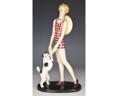 Stephan Dakon for Goldscheider Art Deco 'Girl With Fox Terrier',&nbsp;model number 7194, with incised and printed marks to ba