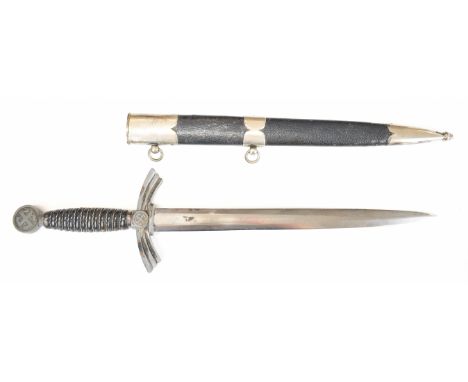 German WW2 Nazi Third Reich Luftwaffe dagger, late first pattern, with wire bound leather covered grip, 30cm double edged bla
