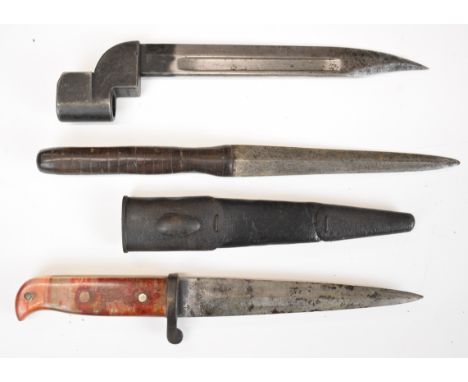 British 1903 pattern bayonet converted to fighting knife, with shortened scabbard, together with another example with double 