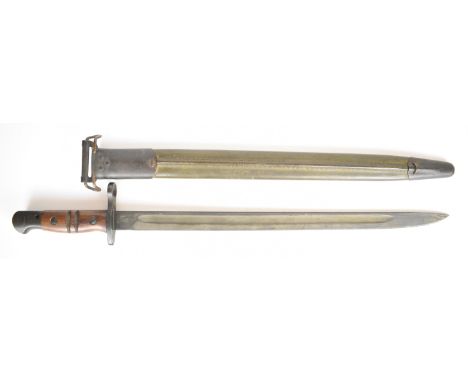 United States WW1 M1917 bayonet with wooden handle and 43cm fullered blade, in original scabbard.&nbsp;PLEASE NOTE: WE ARE NO