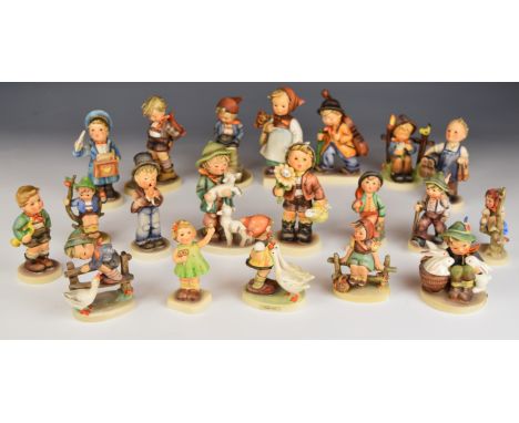 Twenty Goebel Hummel figures including Goose Girl, Barnyard Hero and Forever Yours, tallest 14cm