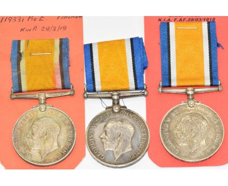 Three British Army WW1 Casualty of War Medals named to119331 Pte E McAdam Machine Gun Corps, 83856 Pte W Reed Machine Gun Cor