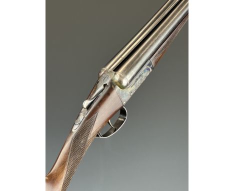 Webley &amp; Scott 12 bore side by side ejector shotgun with named and engraved locks, engraved underside, trigger guard, top
