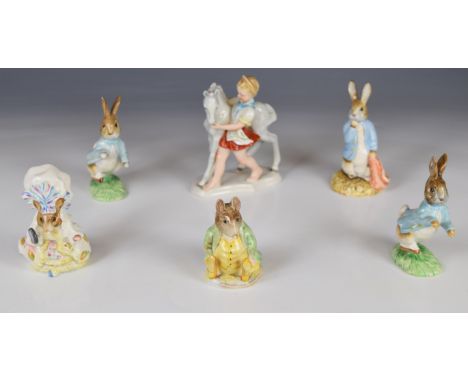 Five Beswick and Royal Albert Beatrix Potter figures including Lady Mouse and Samuel Whiskers with BP2 backstamps&nbsp;and a 
