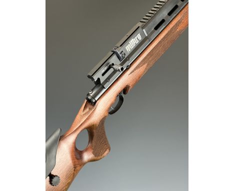 SMK Milbro Guardian .22 PCP air rifle with chequered thumb hole grip, adjustable comb, scope and bi-pod rails, two 8 shot mag